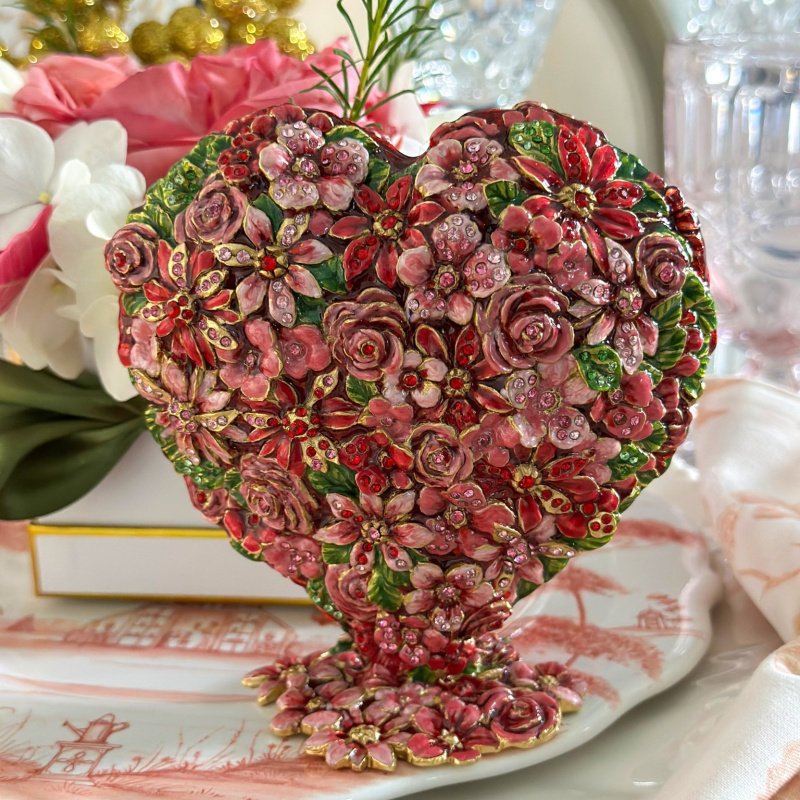 Jay Strongwater Chloe Floral Heart Figurine | Hand-Painted Enamel & 642 European Crystals SKU: SDH2590-256
