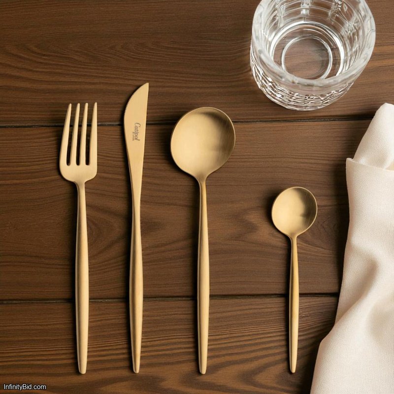 Cutipol Moon 24-Piece Cutlery Set – Matte Brushed Gold Plated | Luxury Stainless Steel Flatware Made in Portugal