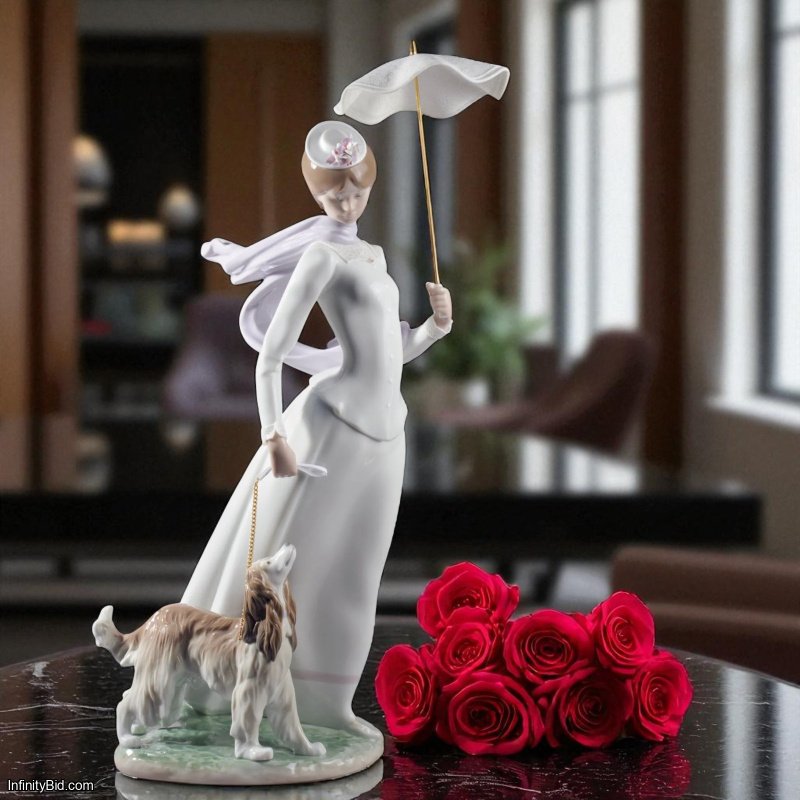 Lladro Lady with Shawl Figurine – Elegant Porcelain Woman with Dog 01008679