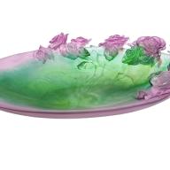 Daum Magnum Rose Passion Bowl in Green & Pink 50 ex 05442