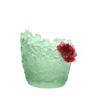 Daum Medium Hibiscus Vase in Light Green & Red 225 ex 05494