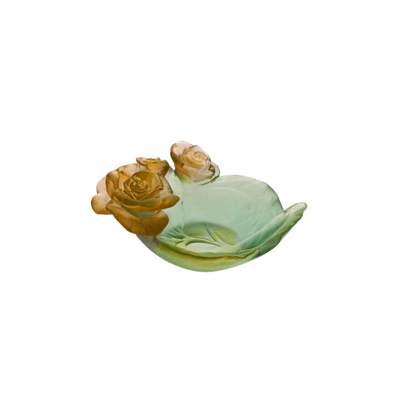 Daum Small Rose Passion Bowl in Green & Orange 05289-2
