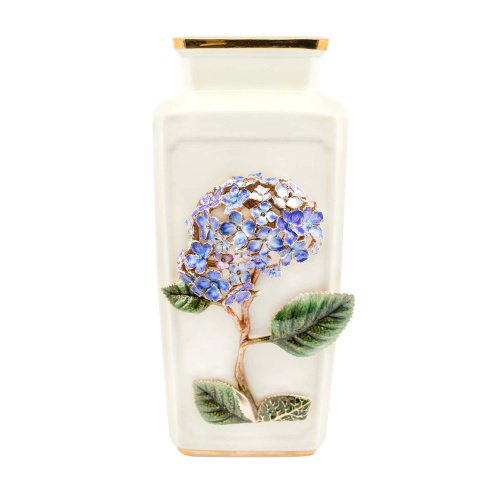 Jay Strongwater Isolde Hydrangea 15" Square Ceramic Vase Delft Blue SDH2620-284