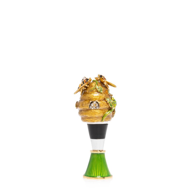 Jay Strongwater Mead Beehive Wine Stopper & Stand – Crystal & Enamel Jeweled Barware Gift  SKU: SDH6647-280