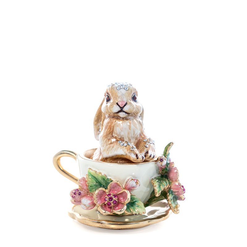 Jay Strongwater Cerelia Easter Box: Hand-Enameled Bunny & Floral Teacup Collectible SKU SDH7428-256
