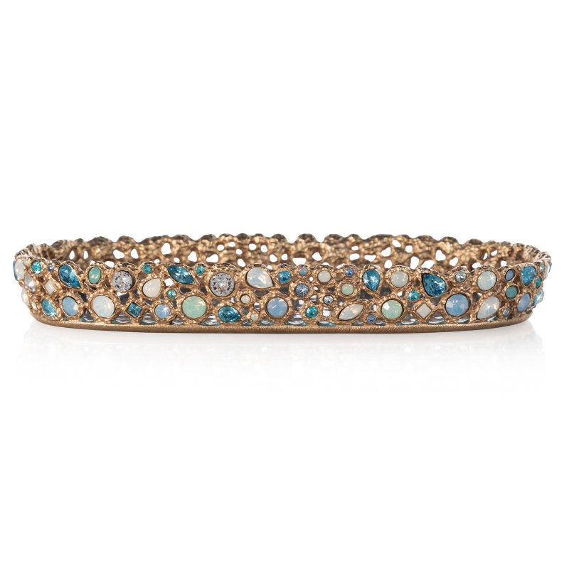 Jay Strongwater Julius Bejeweled Tray Oceana SDH2554-230 | 122 Swarovski Crystals | 14K Matte Gold | Hand-Painted Enamel | Pewter | Made in USA | $1,100 | Pre-Order Brand New