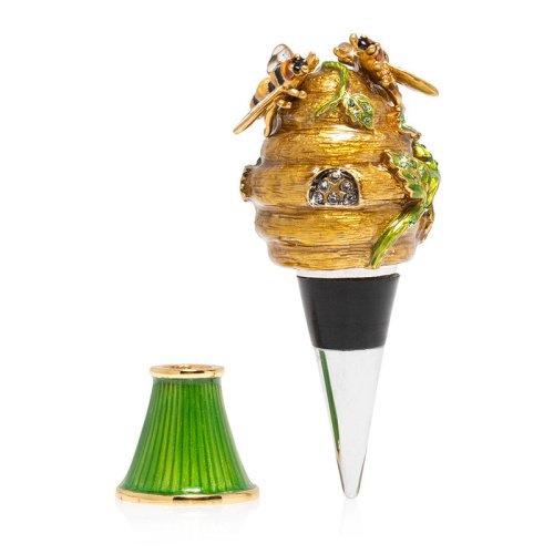 Jay Strongwater Mead Beehive Wine Stopper & Stand – Crystal & Enamel Jeweled Barware Gift  SKU: SDH6647-280
