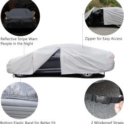 Car Cover 6 Layers, Waterproof Sedan Car Cover with Zipper Door, Snowproof/UV Protection/Windproof, Universal Car Covers Breathable Fabric with Cotton (185" to 200")
