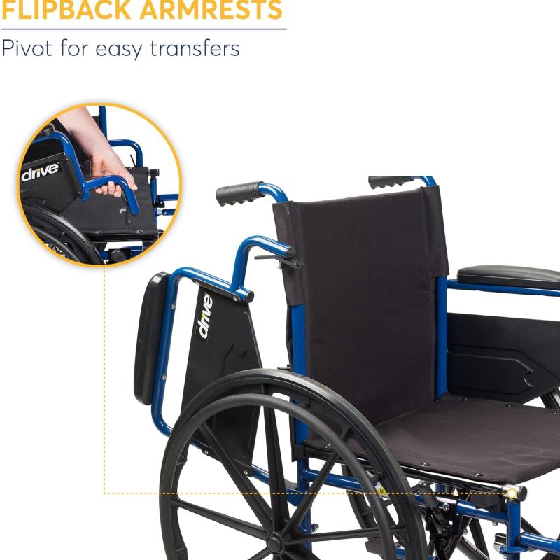 Drive Medical BLS18FBD-ELR Blue Streak Lightweight Wheelchair with Swing-Away Elevating Leg Rests and Flip-Back Arms