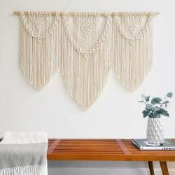 guzhiou large macrame wall hanging - Boho Tapestry Macrame Wall Decor Art- Chic Bohemian Handmade Woven Tapestry Home Decoration for Bedroom Living Room Apartment Wedding Party - 43"x32" (Beige-Leaf)