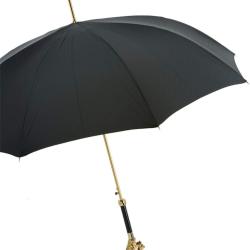 Pasotti Stick Umbrella with Gold Lion Handle, Hand Made, Black, Accessory
