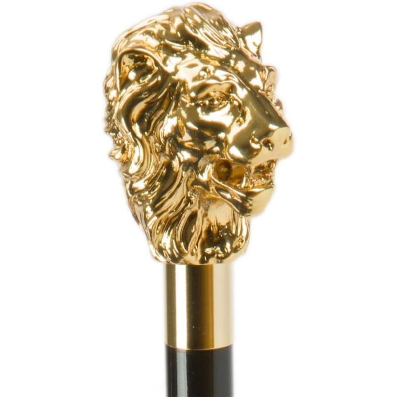 Pasotti Stick Umbrella with Gold Lion Handle, Hand Made, Black, Accessory