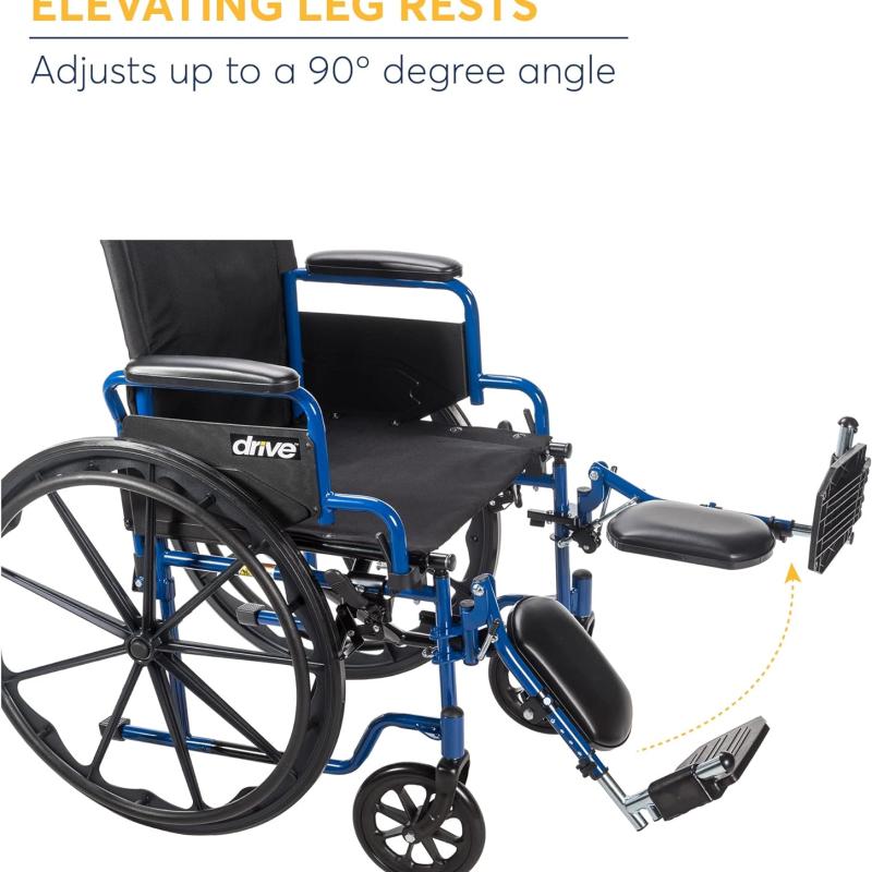 Drive Medical BLS18FBD-ELR Blue Streak Lightweight Wheelchair with Swing-Away Elevating Leg Rests and Flip-Back Arms