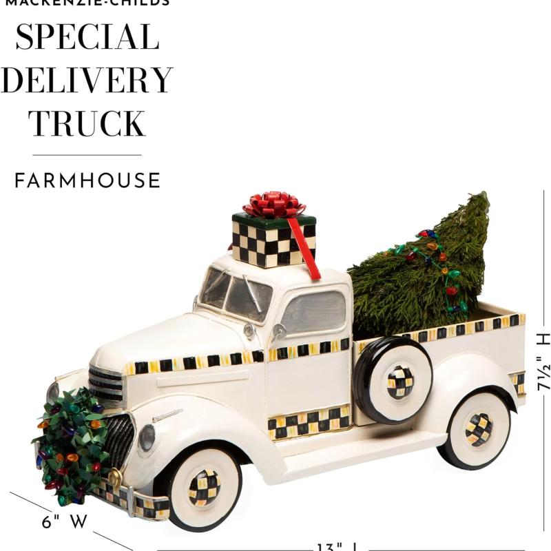 MACKENZIE-CHILDS Farmhouse Special Delivery Truck, Indoor Christmas Truck Decor, Holiday-Village Decor