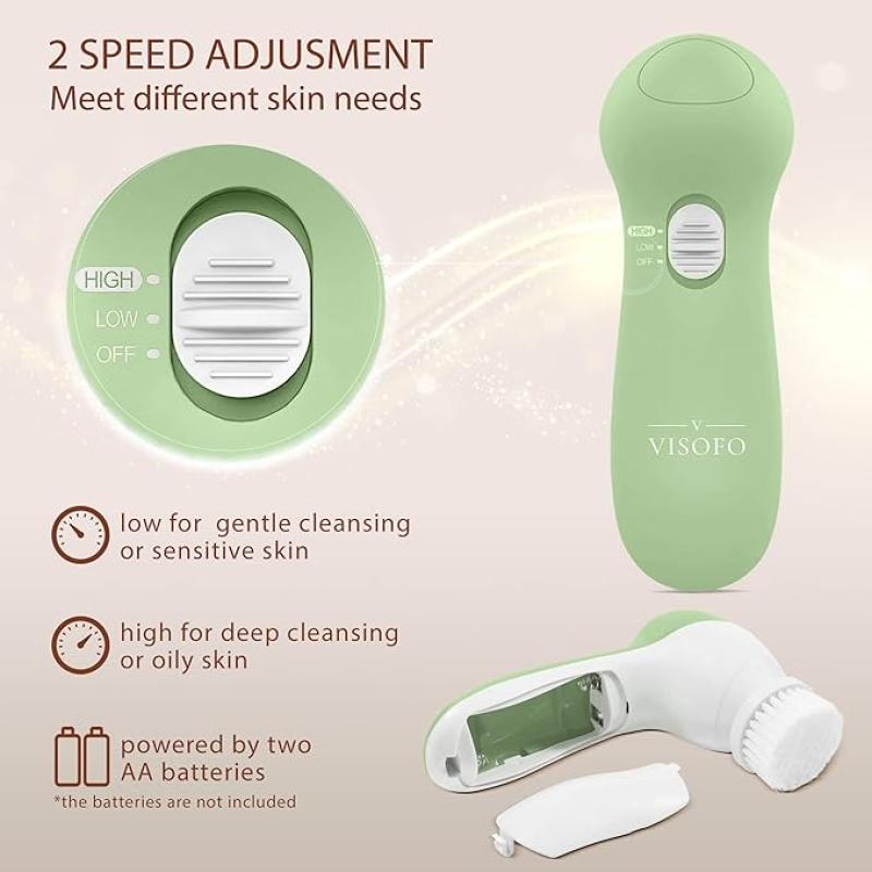 Face Scrubber | Facial Cleansing Brush Exfoliator Skin Care Beauty Products Powered Electric Wash Exfoliating Skincare Women Spin Cleanser Tools Cleaning Scrub Washer Self Care (Jade)