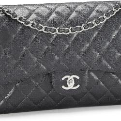 CHANEL Pre-Loved Black Quilted Caviar New Classic Flap Jumbo, Black