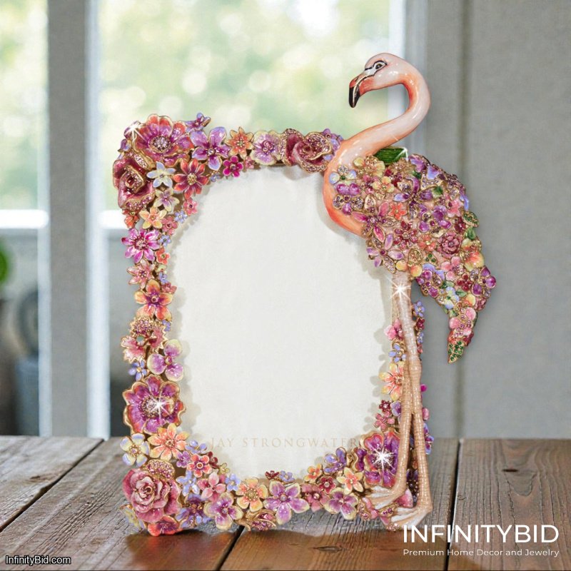 Jay Strongwater Agnes Floral Flamingo Picture Frame SKU: SPF5901-256