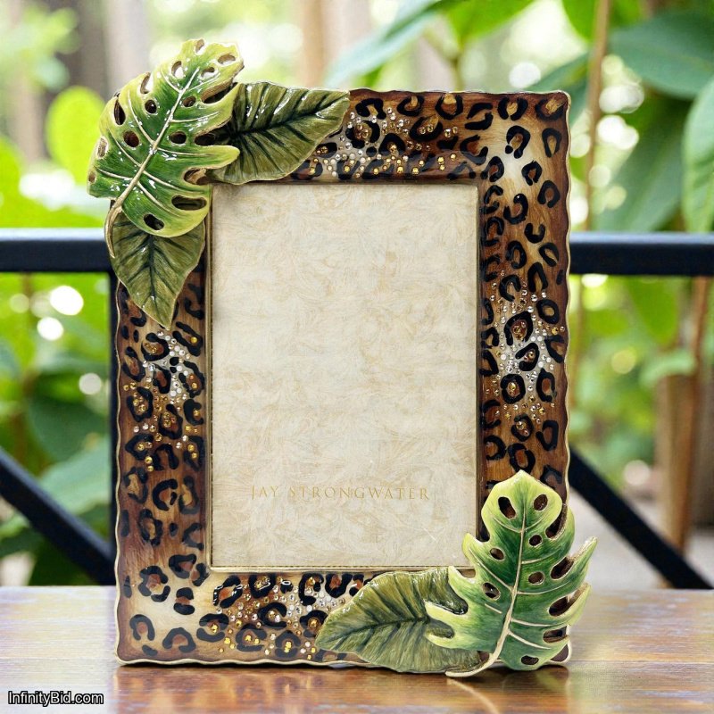 Jay Strongwater Orion Leopard Palm Leaf 5" x 7" Frame SKU: SPF5924-274