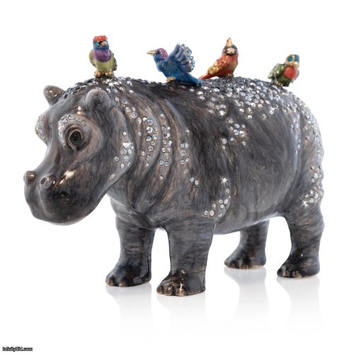 Jay Strongwater Penny Hippo Figurine – Swarovski Crystal & 23K Gold Leaf Collectible Jungle Sculpture SKU: SDH2566-251