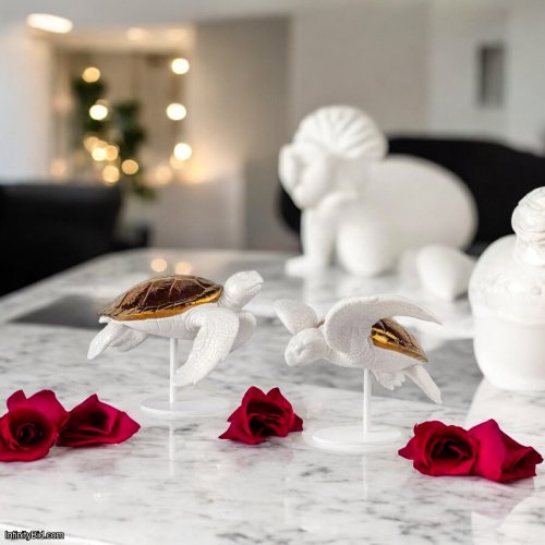 Lladro Sea Turtles Couple – White Porcelain & Copper Luster Sculpture (Set of 2)  SKU: 01009598