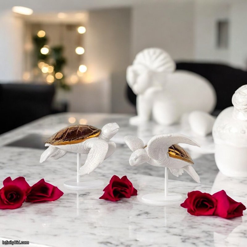 Lladro Sea Turtles Couple – White Porcelain & Copper Luster Sculpture (Set of 2)  SKU: 01009598