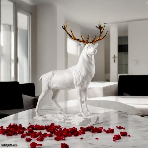 Lladro Deer Sculpture - White-Copper SKU: 01009771