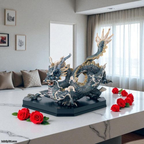Lladró Great Dragon Sculpture – Golden Lustre & Blue | Limited Edition of 150 Reference: 01001934