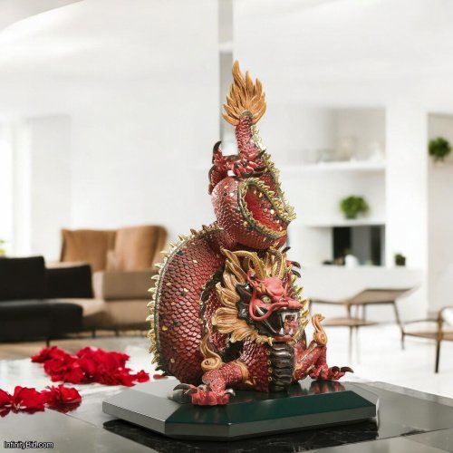 Lladró Protective Dragon Figurine – Red | Limited Edition Porcelain Masterpiece SKU: 01002006