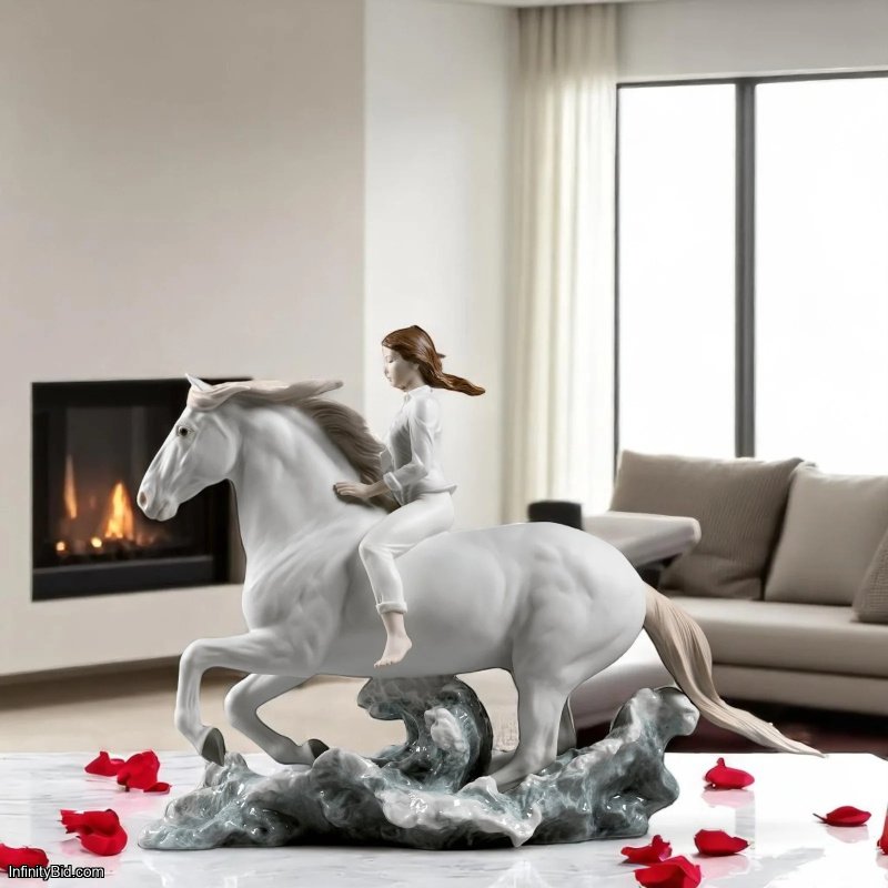 Lladró “Riding Her Horse on the Seashore” Figurine – Matte Porcelain Sculpture by Ernest Massuet | SKU 01009371