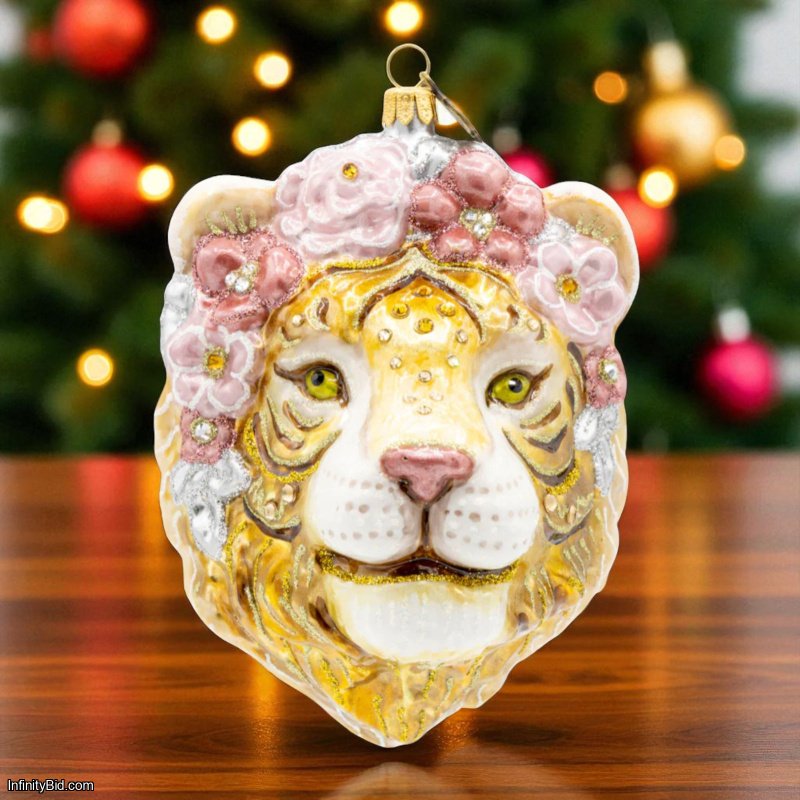 Jay Strongwater Metallic Tiger With Flower Crown Ornament SDH20057-232