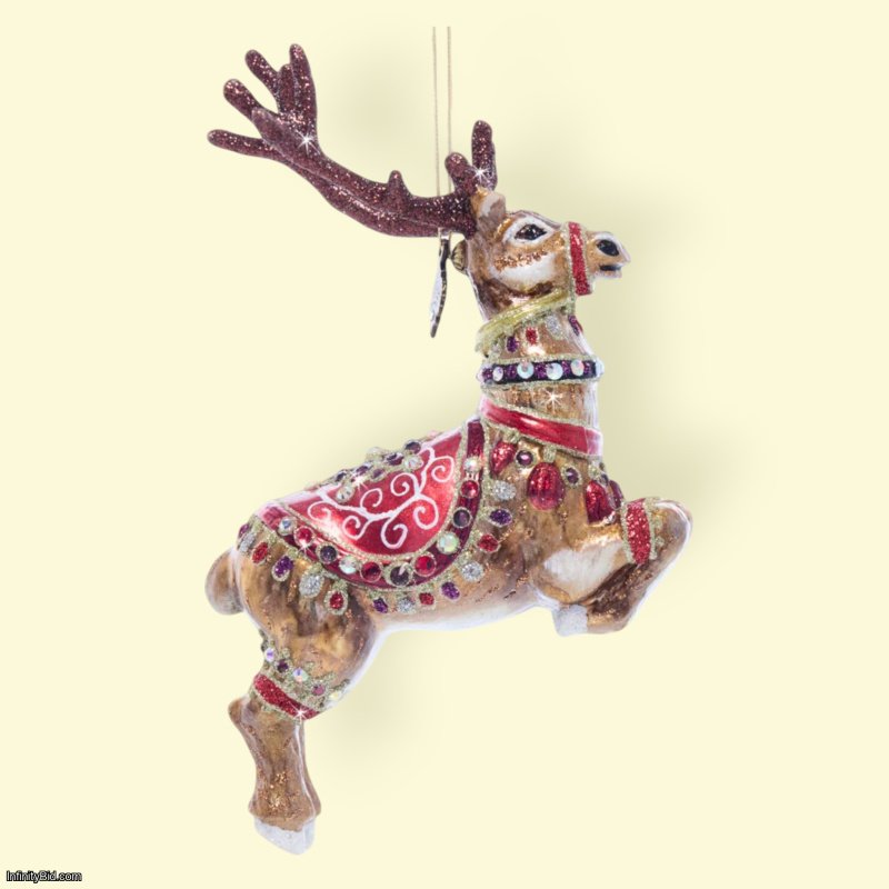 Jay Strongwater Set of 9 Santa's Reindeer Glass Ornaments