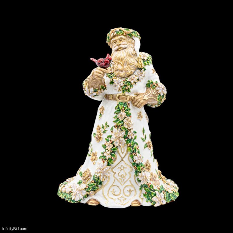 Jay Strongwater Floral Santa Claus Statue – Golden White Robe Santa Figurine SKU: SDH2608-232