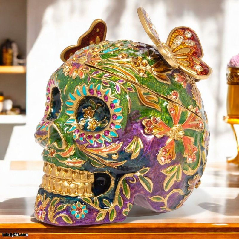 Jay Strongwater Rivera Skull With Butterflies Box - 14K Gold & Swarovski Crystal  SKU: SDH7406-289