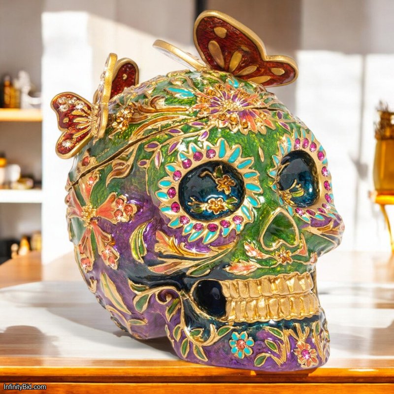 Jay Strongwater Rivera Skull With Butterflies Box - 14K Gold & Swarovski Crystal  SKU: SDH7406-289