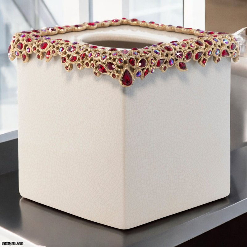 Jay Strongwater Emerson Bejeweled Tissue Box – Ruby – Swarovski® Crystal – 14K Gold SKU: SDH8891-224