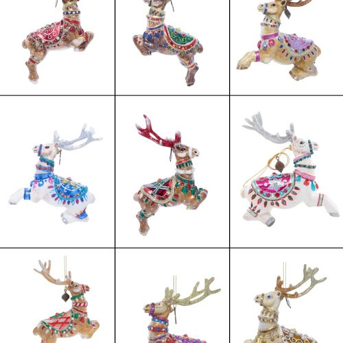 Jay Strongwater Set of 9 Santa's Reindeer Glass Ornaments