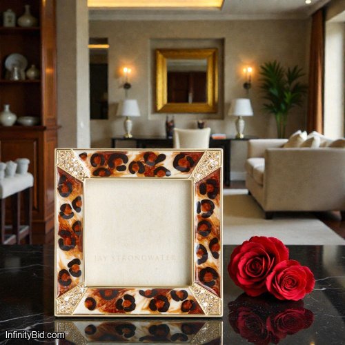 Jay Strongwater Leland Pavé Corner 2" Frame – Amber Leopard SKU: SPF5130-203