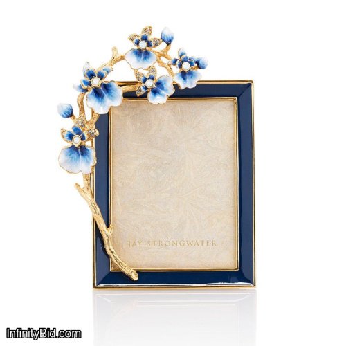 Jay Strongwater Kelsey Orchid Picture Frame – Delft Garden | 14K Gold, Hand-Enameled with Swarovski® Crystals SPF5802-284
