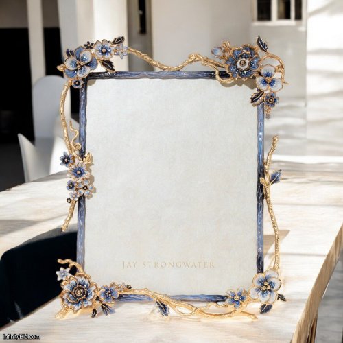Jay Strongwater Delilah Floral Branch Frame | Delft Garden | 14K Gold & Swarovski Crystals SKU: SPF5860-284