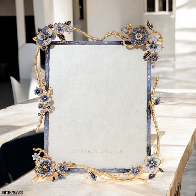 Jay Strongwater Delilah Floral Branch Frame | Delft Garden | 14K Gold & Swarovski Crystals SKU: SPF5860-284