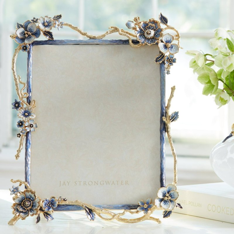 Jay Strongwater Delilah Floral Branch Frame | Delft Garden | 14K Gold & Swarovski Crystals SKU: SPF5860-284