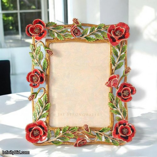 Jay Strongwater Jane Poppy 5" x 7" Frame – Flora SPF5898-256 | 14K Matte Gold | Handcrafted with Swarovski Crystals  SKU: SPF5898-256