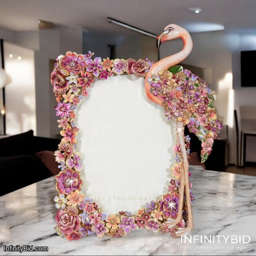 Jay Strongwater Agnes Floral Flamingo Picture Frame SKU: SPF5901-256