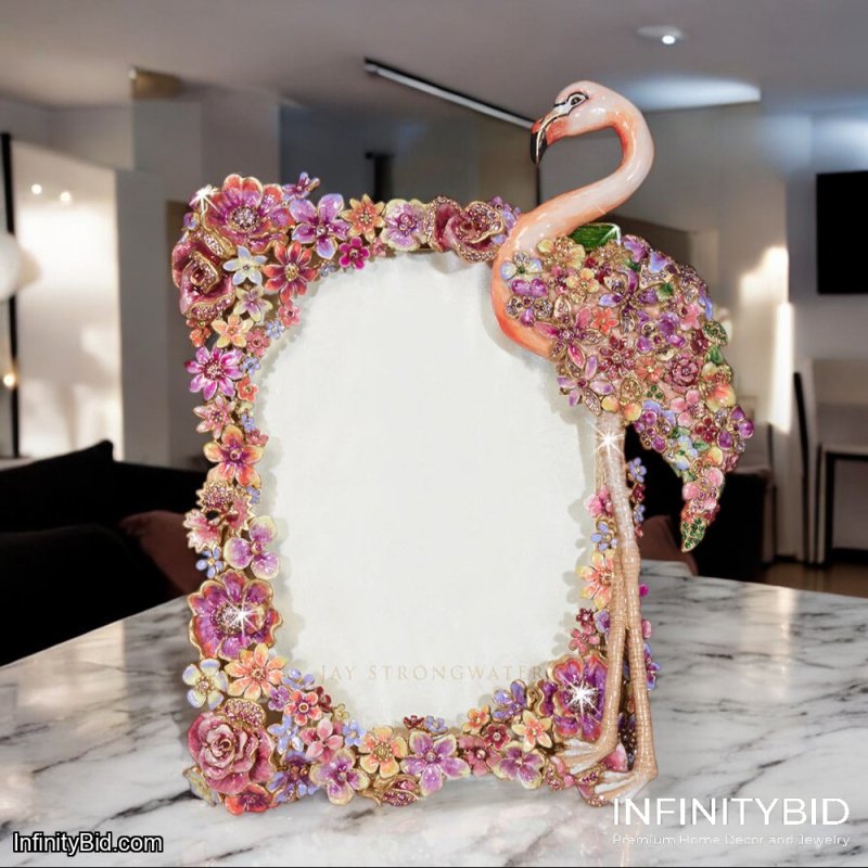 Jay Strongwater Agnes Floral Flamingo Picture Frame SKU: SPF5901-256