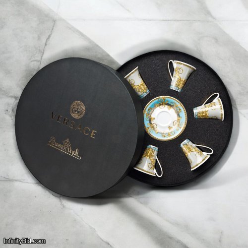 Versace Prestige Gala Bleu Espresso Cup & Saucer Set (Set of 6) SKU: 19325-403638-29254